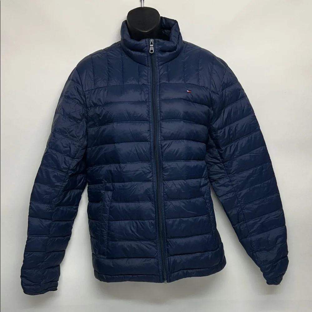 Men's Navy Puffer Jacket Tommy Hilfiger natural down feathers, packable, med